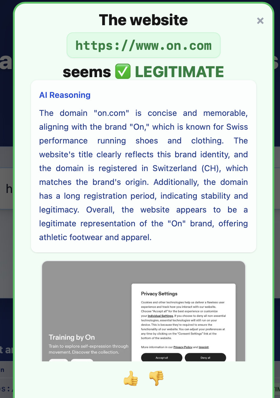 Ejemplo de sitio legitimo con tan solo un click
