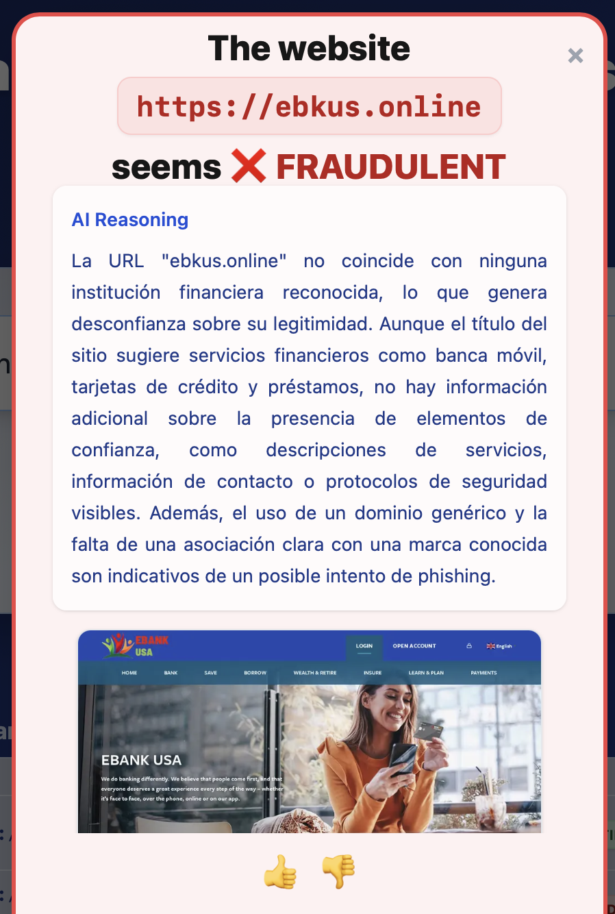 Ejemplo de sitio fraudulento de banco inexistente
